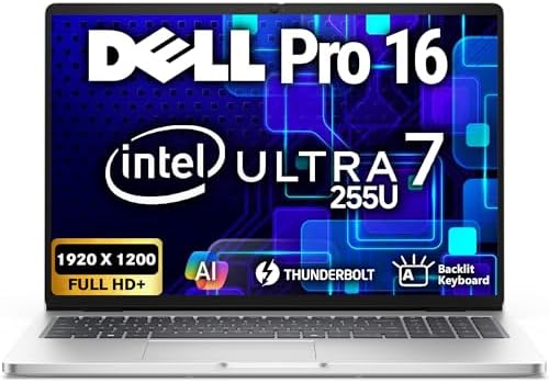 Dell Pro 16 Business AI Laptop 16" FHD+ Display (Replaces Latitude 3550), Intel Core Ultra 7 255U, 32GB DDR5 RAM, 512GB SSD, WiFi 6E, RJ-45, HDMI, Backlit Keyboard, FHD Webcam, Windows 11 Pro -Silver