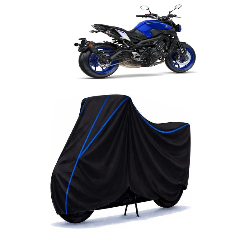 Image of MT 15 200 Bike Cover Water Resistant Universal Motorcycle Rain | Heavy Duty UV Protection, Dust, Scratch Indoor Outdoor All Weather with Black Blue Piping Elastic