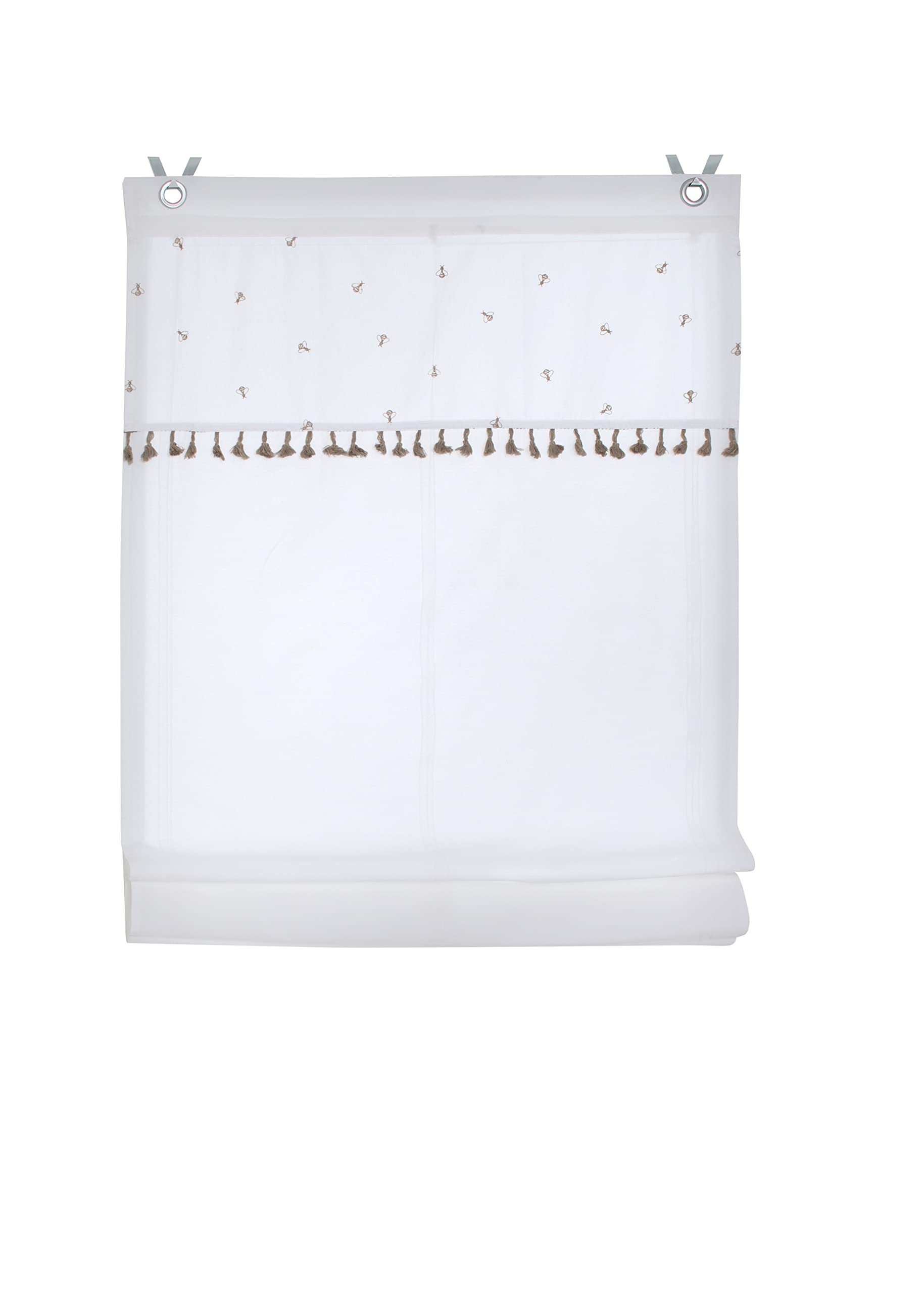 Estor plegable Honey bordado borlas sin taladrar blanco natura ancho ca. 100 x altura 140 cm