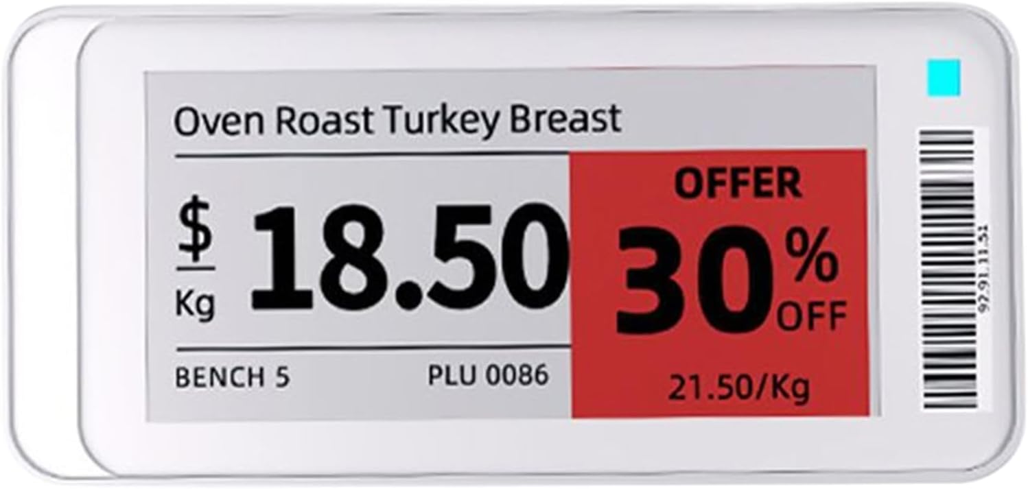 Smart E Ink Label - Wireless Electronic Shelf Tag, Waterproof Digital Signage | Retail Store Restaurant Office Indoor Outdoor Display Device with QR Code Barcode Support for Merchandising