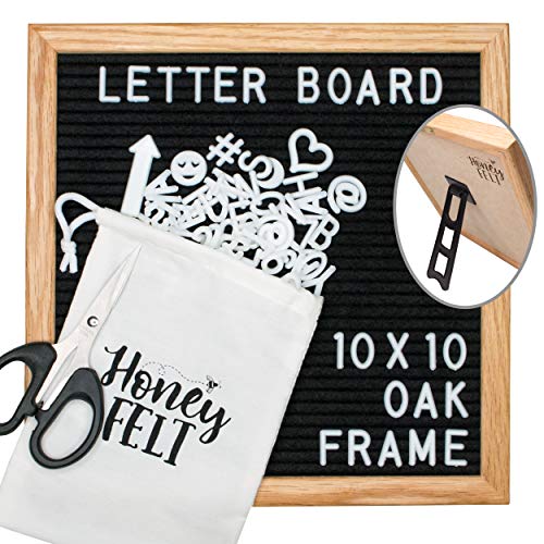 Felt Letter Board 10x10 with Attached Stand, 346 Changeable White Letters, Numbers & Emojis, Canvas Storage Bag, Wall Mount Hanger, Wood Oak Frame, Scissors Home & Office Gifts, Letterboard (Black) Felt Letter Board 10x10 with Attached Stand, 346 Changeable White Letters, Numbers & Emojis, Canvas Storage Bag, Wall Mount Hanger, Wood Oak Frame, Scissors Home & Office Gifts, Letterboard (Black)