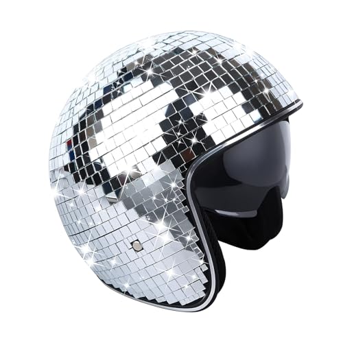 De Boule Disco en Verre Miroir - Avec Visière Rétractable, Casquette De Boule Disco en verre miroir argenté pailleté pour homme et femme, DJ, club, scène, bar, fête, mariage 25x25x21 Cm (Éclat)