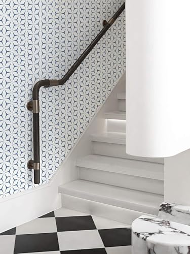 Image of KBR Blue & White Geometric Wallpaper (45 x 300 cm) - Minimal 3D Star Pattern Peel & Stick Self-Adhesive Waterproof Modern Wall Covering Roll for Living Room, Staircase, Kitchen & Cafe Decor