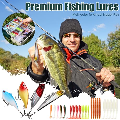 RoundFunny 517 peças de caixa grande de 3 camadas com kit de iscas de pesca incluído alicate, garra