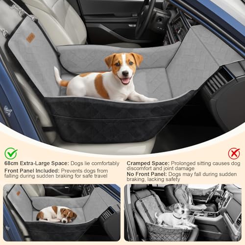 Tivray Erhöhter Hundesitz fürs Auto, Hunde Autositz für kleine & mittlere Hunde bis 16 kg, Abnehmbar & Waschbar, Memory Foam Hundesitz mit 2 Taschen & 3 Sicherheitsgurten, Schwarz+Grau
