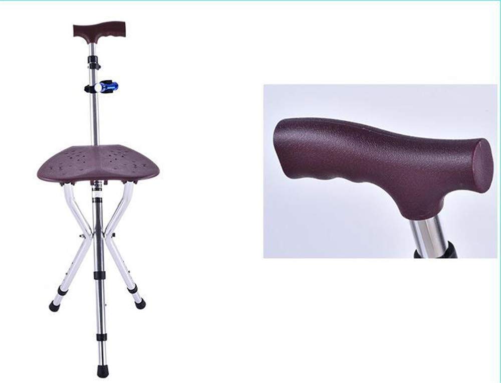 Taburete de Silla de bastón Plegable, Bastones, con Asiento, Taburete de Descanso de Pesca portátil con luz LED para Ancianos, muletas Times