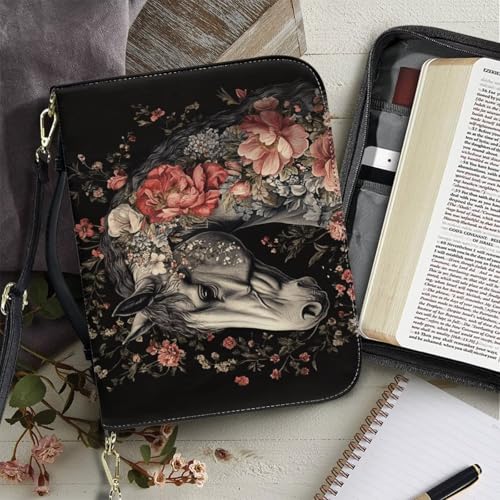 Floral Horse Bible Cover Case for Girls PU Leather Bible Bag Journal Case with Handle Shoulder Strap Medium Size Crossbody Messenger Bags for Daily Use4