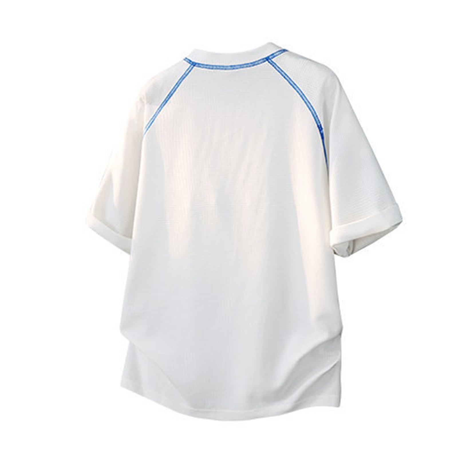 T-Shirt Homme Haut Tee Manches Courtes Coton Tricot nid dabeille Stretch délavé élastique Ultra Doux Soyeux Ample Moulant Slim Regular col Haut 3 Boutons pour été Fitness extérieur Loisirs