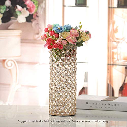 VINCIGANT Gold Crystal Cylinder Flower Vase for Christmas Wedding Holiday Table Centerpieces