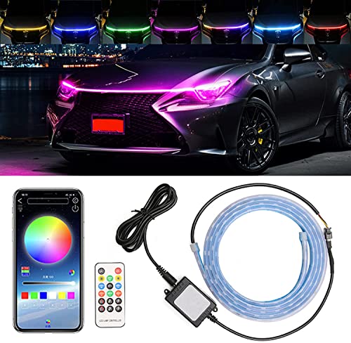 Image of AutoBizarre Multicolor 70 inch (1.8 Meters) Flexible Waterproof Car Hood Strip DRL Light Daytime Running Light with App & Remote Control (works with all cars)