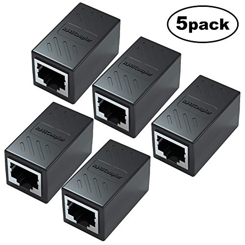 Yeung Qee Lot de 5 coupleurs RJ45 RJ45 pour câble Ethernet Cat7/Cat6/Cat5e/Cat5 u0096 Coupleur de câble réseau femelle vers femelle (noir)
