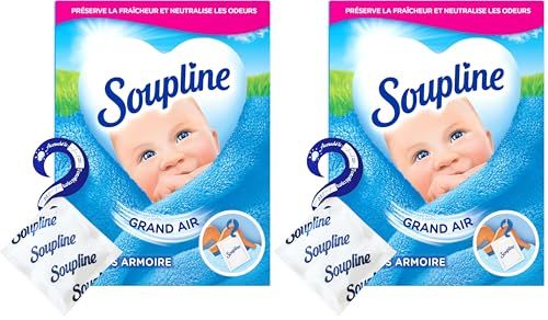SOUPLINE - Sachets Armoire - Parfum Air Frais - Parfume et désodorise Votre Linge Pendant 6 Semaines - Neutralise Les odeurs - 1 Boite Comprenant 3 sachets...