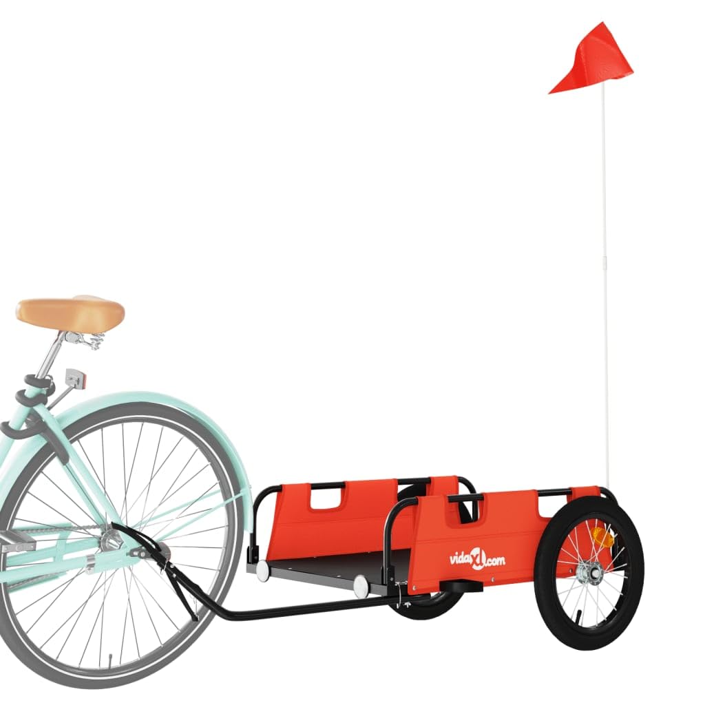 Remolque de bicicleta naranja de tela Oxford y hierro con recubrimiento en polvo, 126 x 63 x 36 cm, 45 kg, con reflector y bandera de seguridad para transporte, compras y uso al aire libre