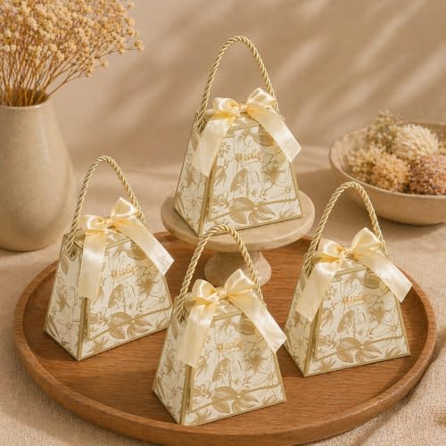 Image of SATYAM KRAFT 20 Pcs Decorative Gift Box with Handle & Ribbon Premium Floral Printed Packaging Small Paper Box for Gifting, Storage, Return Gift, Wedding, Birthday, Chocolate, Dry Fruit (off white)