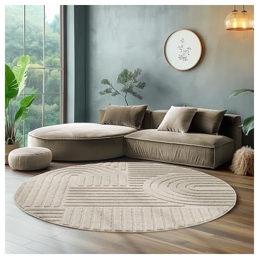 SIMPEX Tapis Rond à Poils Longs pour Salon, Tapis de Cuisine, Tapis de Chambre à Coucher, Beige, Tapis Style scandinave et bohème avec Design 3D, Doux et Moelleux.Taille: 160 x 160 cm, Beige