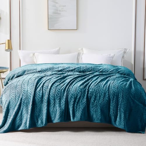 Whale Flotilla Flannel Fleece Twin Size Blanket for Bed, Soft Fluffy Velvet Bedspread Coverlet with Decorative Vintage Pattern for All Season, Warm and Lightweight, 60x80 Inch, Teal