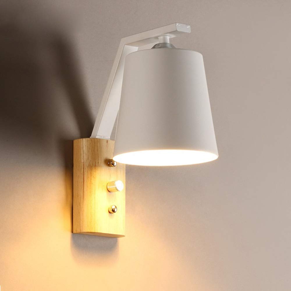 Wandleuchte Nordic Modern Holz Schmiedeeisen LED Wandlampen Minimaslist Schlafzimmer Nacht Leselampe E27 Wandlaterne Beleuchtungskörper Wandleuchte für Wohnzimmer Arbeitszimmer Veranda Korridor