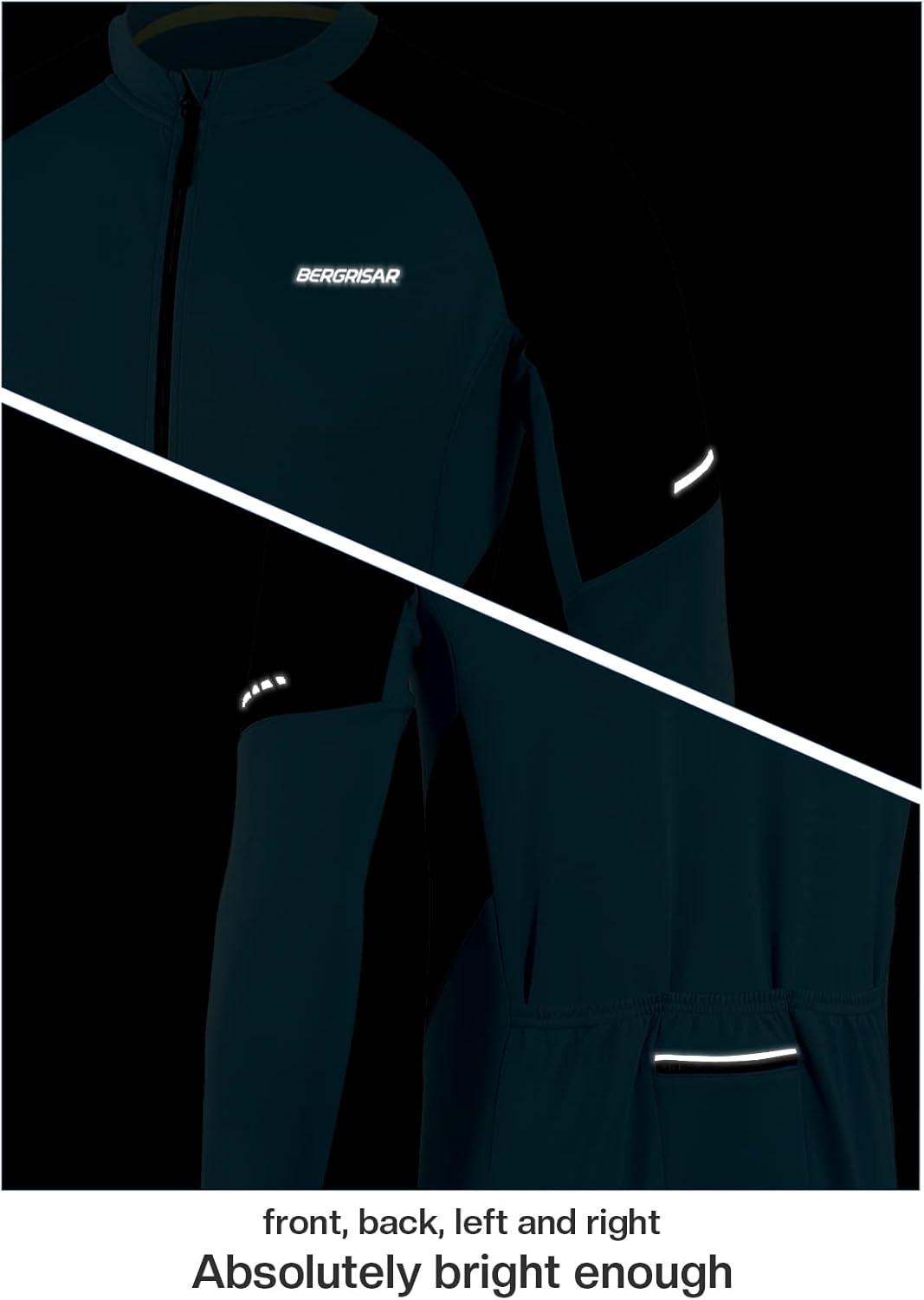 BERGRISAR Men's Basic Cycling Jerseys Long Sleeves Bike Bicycle Shirt Zipper Pockets BG012 - Image 4