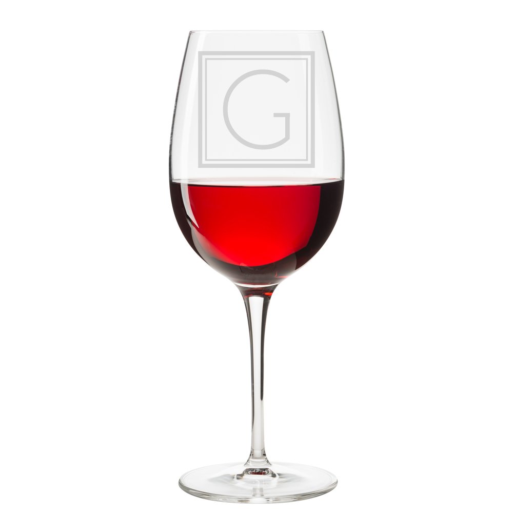 Initial Square Engraved 18 oz Wine Glass, Letter G