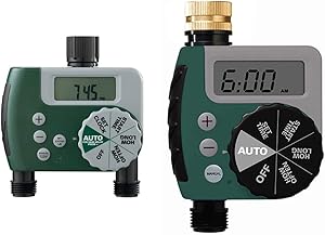 Orbit 58910 Programmable Hose Faucet Timer, 2 Outlet, Green & 62056 One Outlet Single-Dial Hose Watering-timers