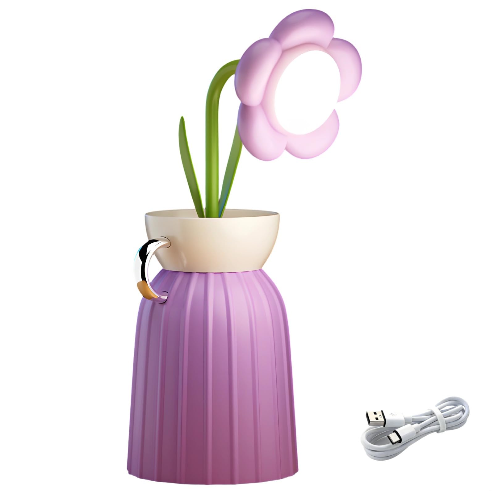 Violet Sunflower Pen Holder Lamp, USB Rechargeable Led Desk 