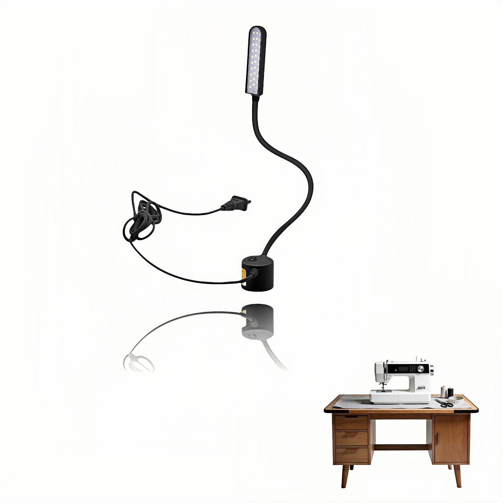 30 LED Sewing Machine Light with Flexible Silicone Neck, Magnetic Base Work Lamp for Sewing Machines, Drill Press, Desk, Music Stand, Crafts, Workbench, Non-Flicker, Eye-Caring Design