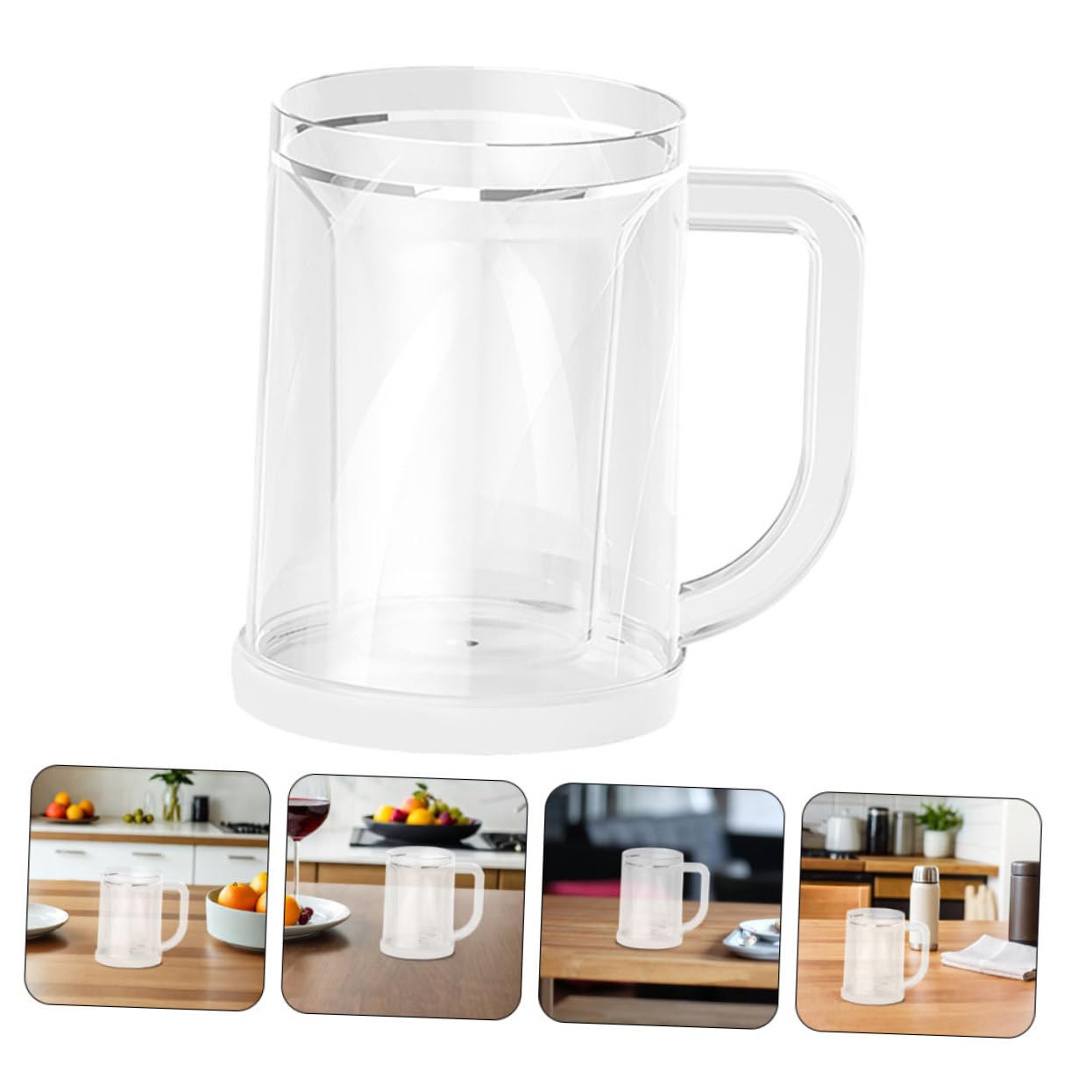 Mikinona 2 Stück Doppeltwandige Eisbecher aus Bpa-freiem Material Wiederverwendbare Gefrierbecher mit Ergonomischem Griff Klar Isoliert für Bier Tee Kalte Getränke für Sommer und Partys