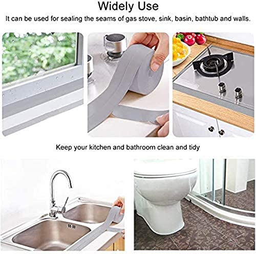 Image of Bathroom Sealant Caulk Strip Pe Self Adhesive Tape, Waterproof And Anti Mould Seal Strip Wall Sealing Tape For Kitchen Bathtub Sink Toilet Wall Edge Protector, Grey