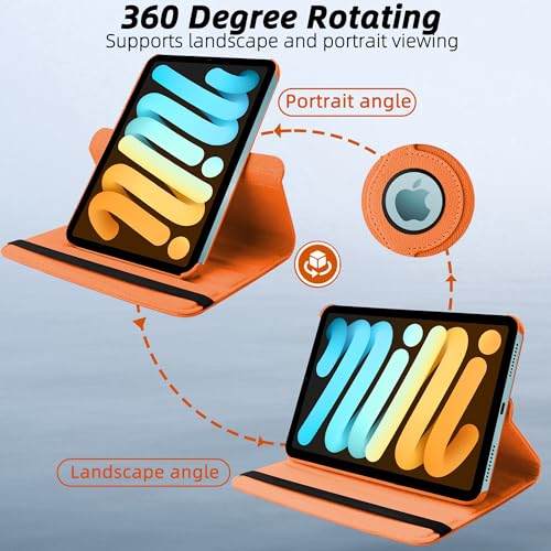 Image of TGK 360 Rotatable Smart Flip Cover for iPad mini 7 Case A17 Pro 2024, iPad mini 7th /6th Generation 8.3 inch (Orange)