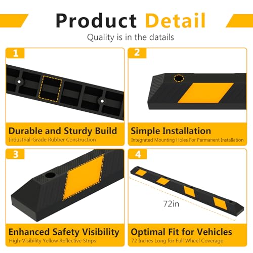 Image of BESEA 72 Inch Rubber Parking Stop, 4 inch High Wheel Stop for Garage & Driveway