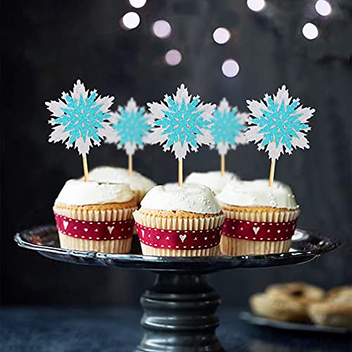 Keaziu 30 Pack Snowflake Cupcake Toppers Frozen Cupcake Picks Winter Frozen Theme Party Christmas Baby Shower Wedding Decoration Supplies Winter Wonderland Theme Cupcake Topper 2 #TOP3