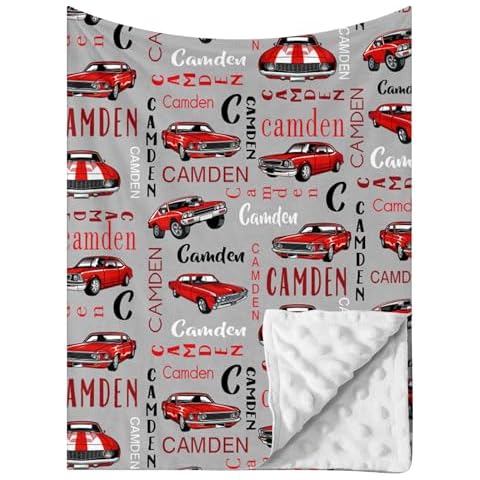 Personalized Car Baby Blanket with Name for Boys, Custom Nursery Blanket for Kids, Super Soft Throw Blankets with Double Layer, Customized Birthday Gifts for New Mom Newborns Toddler Cover