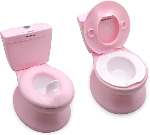 HTTMT - Silla de asiento de inodoro de entrenamiento para niños pequeños y niñas con sonidos de descarga rosa (descarga central de empuje) PN