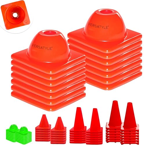 Versatyle Heavy Duty 2in Agility Training Cones for Soccer, Football, Basketball & Sports Drills, Flexible Motorcycle & Traffic Training Cones, Durable, Versatile, High Visibility (Set of 12, Orange)