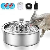 Deyooxi Katzenbrunnen,Trinkbrunnen für Katze aus Edelstahl 2 Liter Wasserspender Catit, Wasserbrunnen für Katzen Hunde mit 3 Ersatzfilter Automatisch,Leise