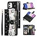 UEEBAI Wallet Case for iPhone 11 6.1 inch, Glitter PU Leather Magnetic Closure Handbag Zipper Pocket Case Kickstand Card Holder Slots with Wrist Strap TPU Shockproof Flip Cover - Bling Black
