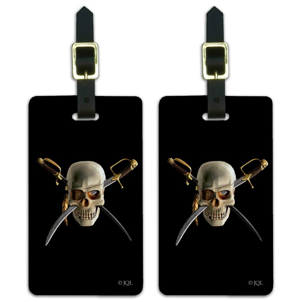 Pirate Skull Crossed Swords Patch Luggage ID Tags Carry-On Cards - Set of 2