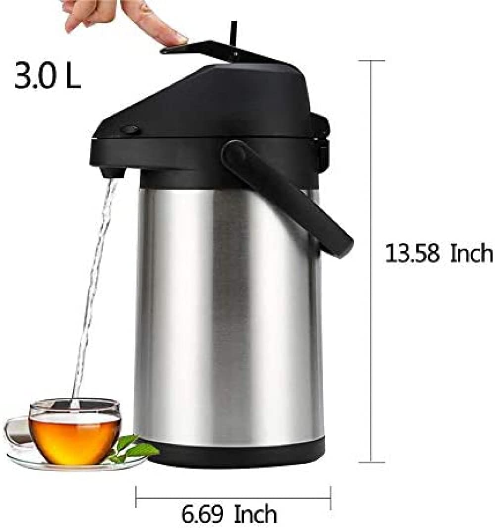 Thermos - Dispenser per bevande, isolamento sottovuoto, per bevande calde e fredde, tè, caffè, in acciaio inox, fino a 24 ore, 3 l