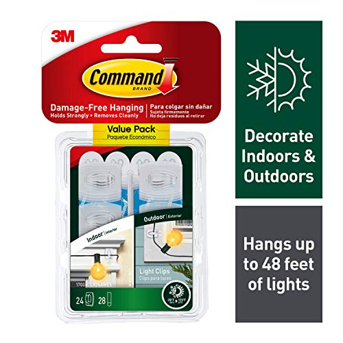 Command Clips for Hanging Outdoor String Lights, 20 Clear Clips