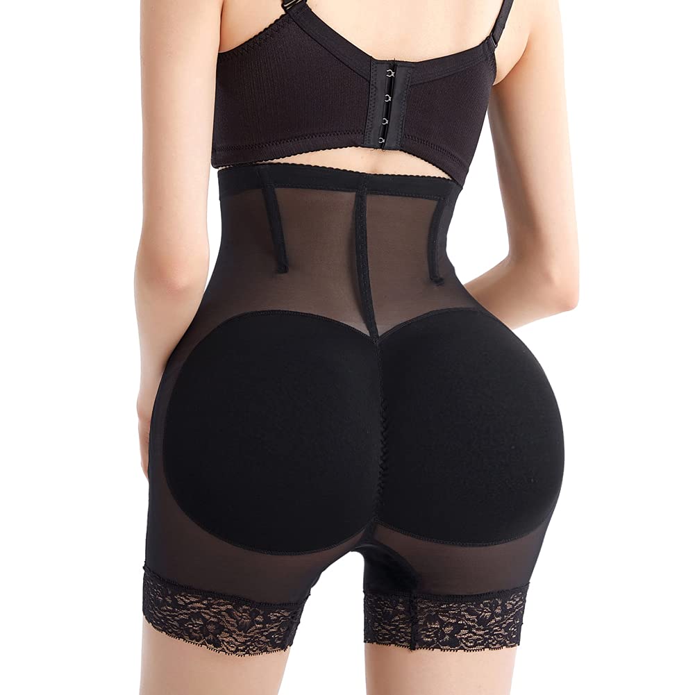 URPLITY Women Butt Lifter Fake Ass Padded Panties Waist Trainer Shapewear Hip Enhancer Body Shaper Sexy Lace Buttock Briefs XXL Black