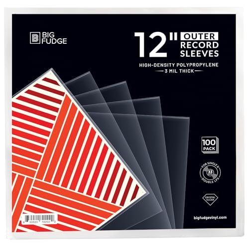 BIG FUDGE Schallplatten Aussenhüllen - 12 x 100 STK. - LP Hüllen transparent aus 3mil starken Polypropylen-Kunststoff - Vinyl Aufbewahrung Schutzhüllen ohne Falten - 12,75 x 12,75