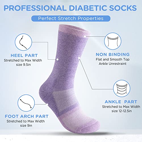 Bulinlulu Diabetic Socks Women&Men-6 Pairs Bamboo Non Binding Diabetic Crew Socks,Extra Wide Socks Stretchy Loose Top Socks With Seamless Toe(Large,Bright Clashing Colours) #TOP2