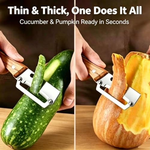 Image of Multi-Functional Vegetable Peeler for Kitchen, 2-in-1 Stainless Steel Fruit & Vegetable Peeler with Bottle Opener, Wooden Handle Portable Peeling Tool for Potato, Apple, Pumpkin, Papaya (2)
