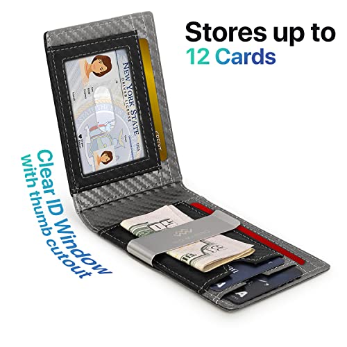 Mio Marino Slim Wallet for Men – Front Pocket Bifold Wallet – Advanced RFID Blocking/Fraud Protection – ID Window & Money Clip - Carbon Black/Gray - One Size3