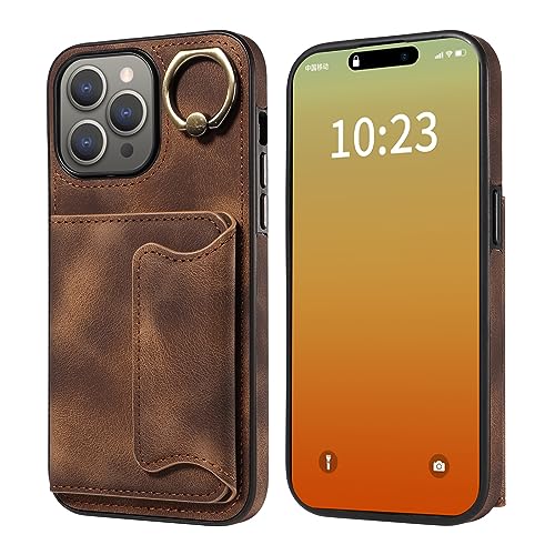 Étui portefeuille iPhone 15 Pro Max cuir marron antichoc béquille porte-cartes