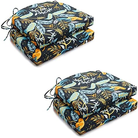 HARBOREST Indoor/Outdoor Chair Cushions Set of 4 Waterproof,Round Corner Outdoor Cushions for Patio Furniture - Patio Chair Cushions with Ties,17"x16"x2",Philomel