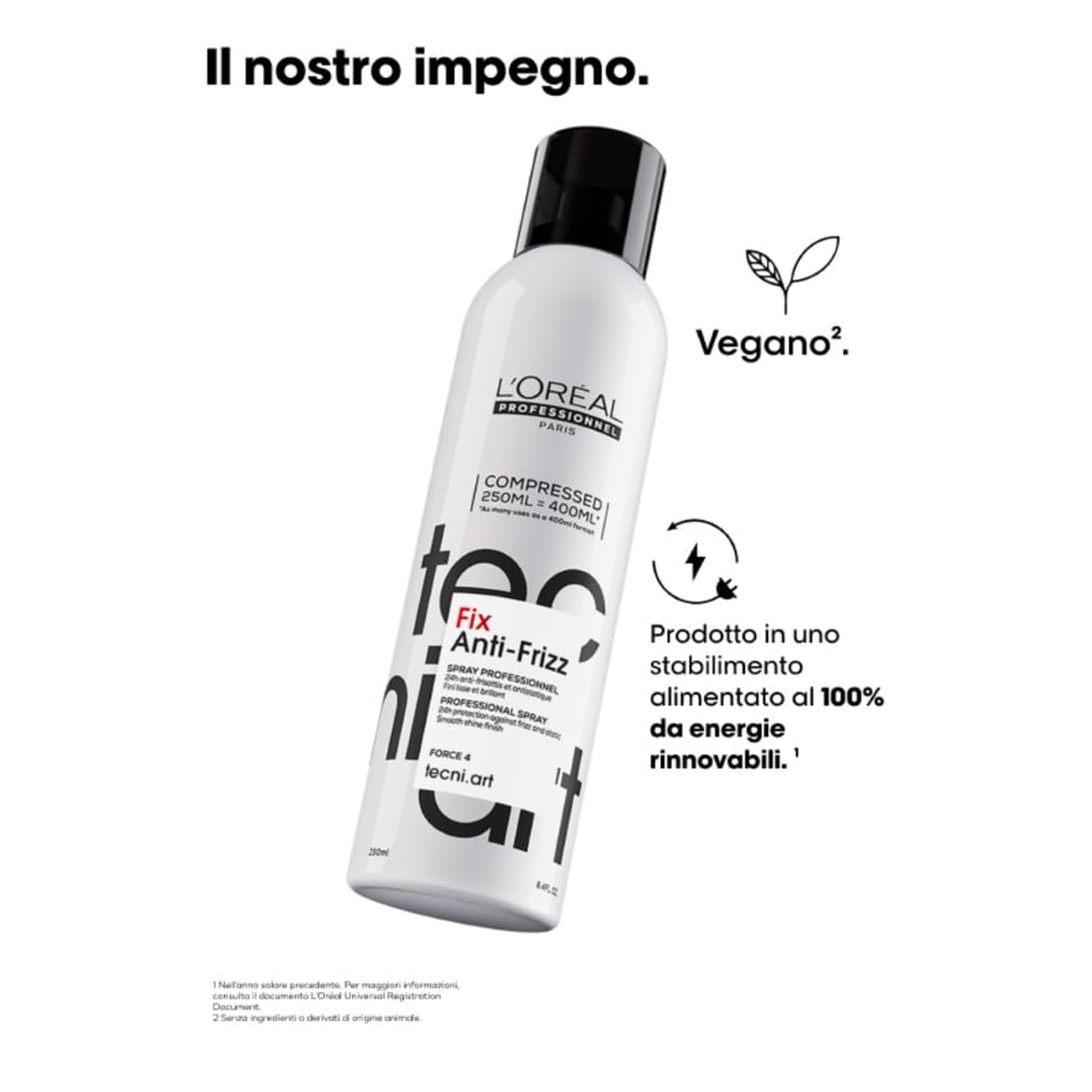 L'Oréal Professionnel, Spray Fissante, Anti-Crespo, Anti-Statico, Per Capelli Crespi, Lunga Tenuta, Look Naturale, Tecni Art Fix Anti-Frizz, 250 ml