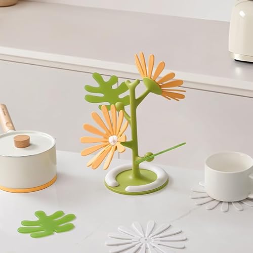 Five in one Dining Table with Decorative Insulation Pads. It can be Combined and Disassembled for Various Purposes Such as Coffee mats, Plate mats, Table Decorations, etc Yellow Flower (Yellow)