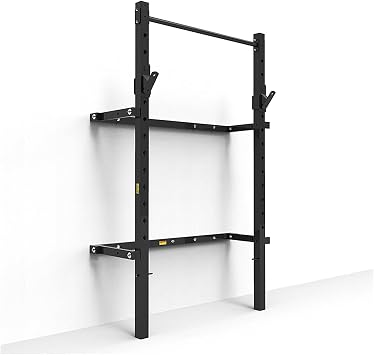 Foldable Power Rack Wall Mounted Squat Rack for Garage Home Gym, Wall Mount Weight Rack with Pull Up Bar for Bench Press and Squats