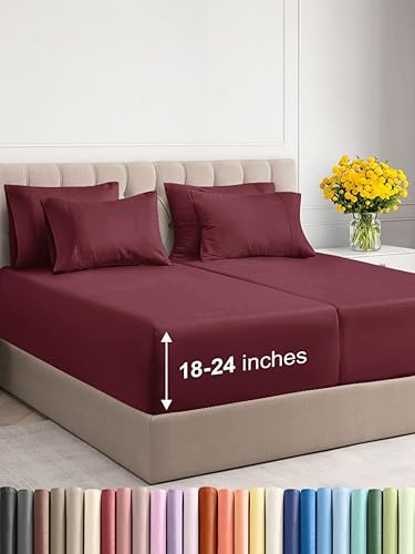 Juego de sábanas de bolsillo extraprofundo, transpirables, refrescantes, suaves, de ajuste fácil, sin arrugas y cómodas, para hotel, 7 piezas,